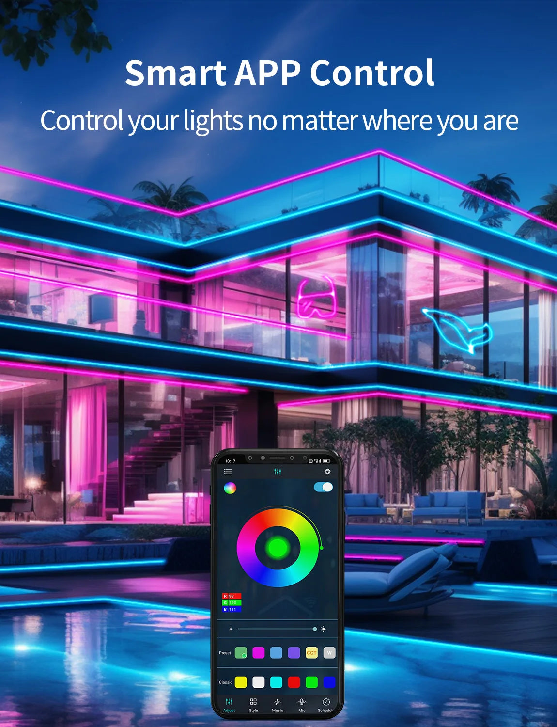 bande led néon rgb flexible décoration intérieure éclairage personnalisable bluetooth