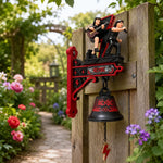 cloche décorative résine figurines ac/dc rock mural artisanal rouge noir foudre guitarist