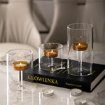 bougeoir moderne verre transparent orange pied simple décoration intérieure bougie