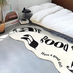 tapis polyester motif tasses have good day blanc noir moderne minimaliste