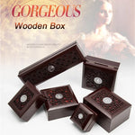 boîtes bois marron foncé boîte bijoux décoration intérieure boutons métalliques ajourés respectueux environnement classique