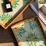 plateau rotin marron clair motif floral boho chic moderne décoration maison rustique table basse
