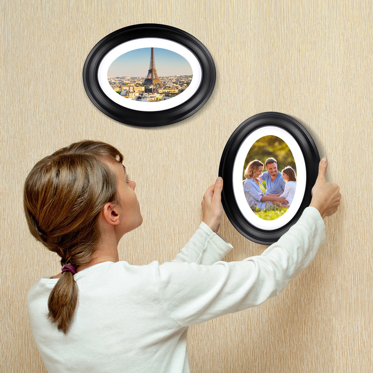 cadre photo ovale noir blanc relief décoratif classique mural photo frame support instructions