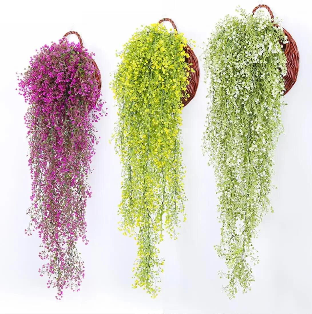 guirlande artificielle vigne violet vert blanc simple moderne extérieur accrochée fleurs anneaux métalliques