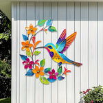colibri oiseau métal multicolore floral artisanal oiseau fleurs feuilles deco murale patio salon chambre