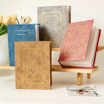 album photo rouge jaune gris bleu motif doré texture cuir classique pages blanches/photos