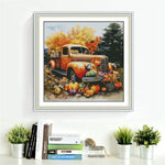 tableau brodé paysage automnal camion citrouilles feuilles d'érable 11CT 14CT toile coton broderie