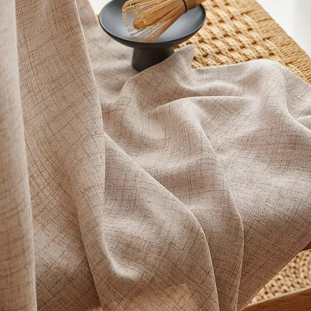 rideau moderne polyester crème texture lin semi transparent intérieur largeur 132cm différentes longueurs