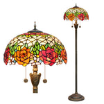lampe sol tiffany multicolore art nouveau interrupteur pédale base résine hauteur 163cm