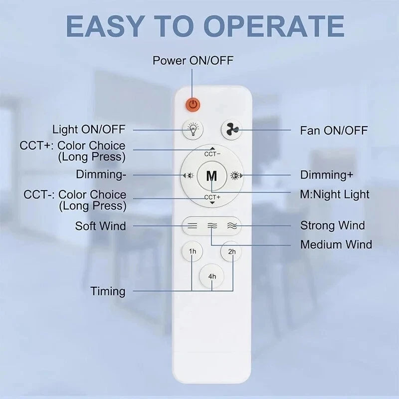 télécommande moderne blanche ventilateur led minimaliste boutons lumiere temperature vitesse affichage