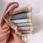 couverture acrylique coton bambou brodée franges rectangulaire enfant printemps automne moderne doucewasherhandpinkbeigeclair