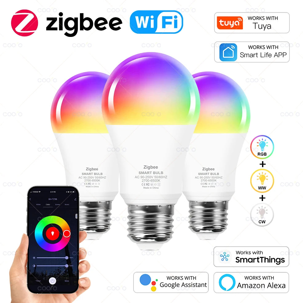 Ampoule LED intelligente blanc moderne culot E27 WiFi ZigBee 50000h SmartThings Alexa Google Assistant