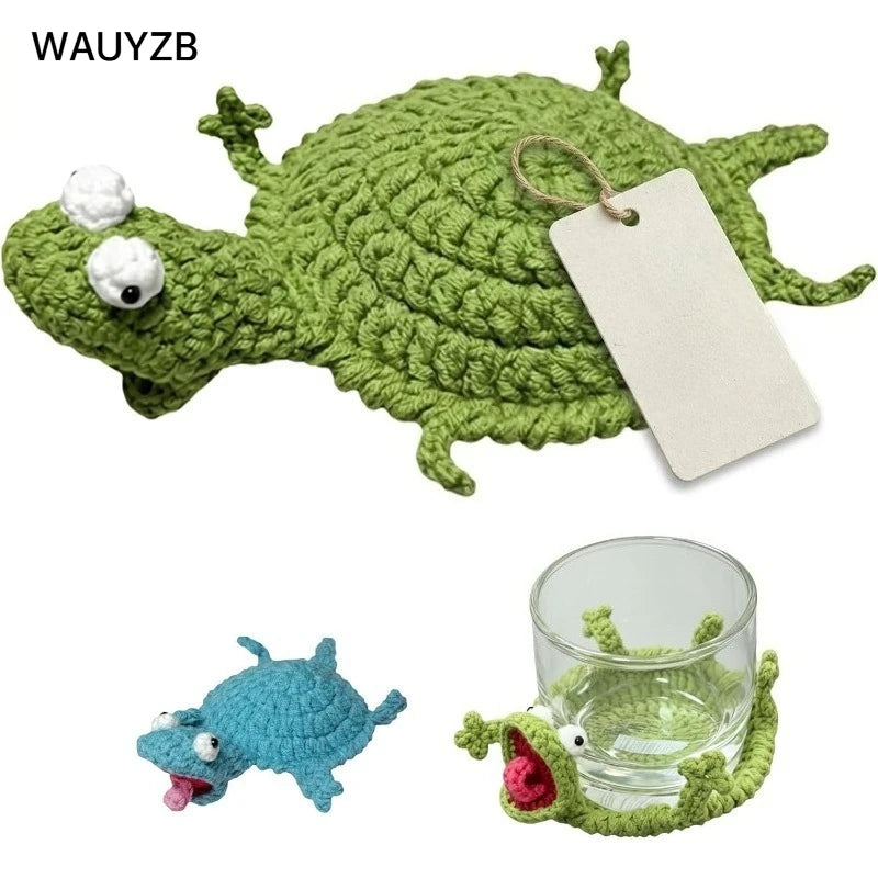sous verres crochetés forme crocodile tortue couleur vert bleu transparents decoration animaux ludiques opaques