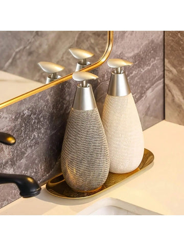 distributeur savon liquide mousse gris métallisé beige moderne élégant texture tissée marron clair foncé