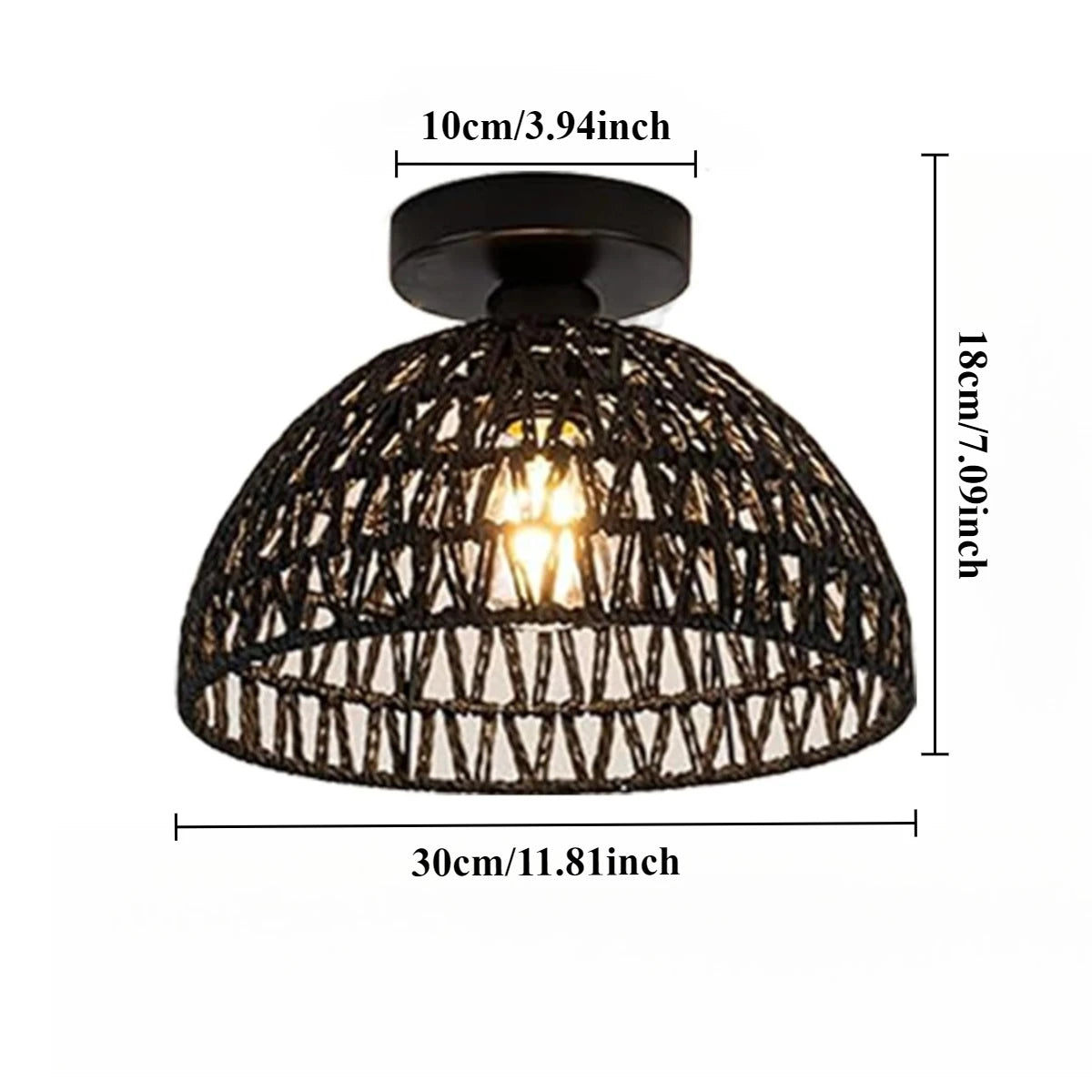 lampe moderne rustique rotin tressé naturel noir fixée sans ampoule