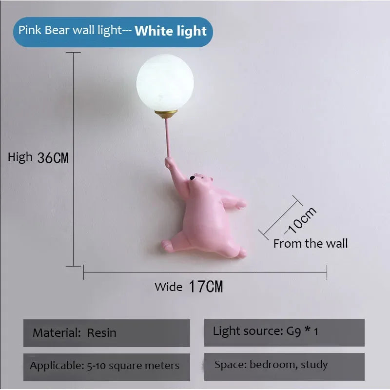 lampe murale moderne ours peluche blanche rose bleu adhésif cartoon chambre enfant
