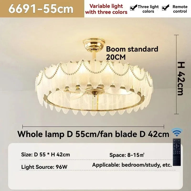 ventilateur classique feuilles lumière led télécommande blanc doré certification ul