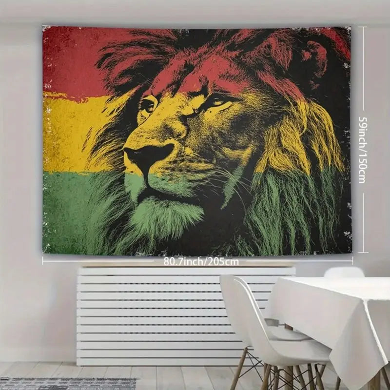 tapisserie murale pop art lion noir rouge jaune vert chambre salon décoration mur