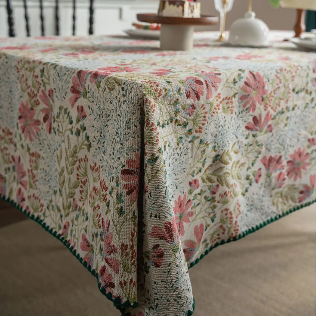 nappe table imprimée fleurs motifs floraux beige rose verte réutilisable machine toute l'année maison