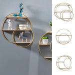 étagère murale or moderne anneaux circulaires métal accessoires décoratifs planchette bois