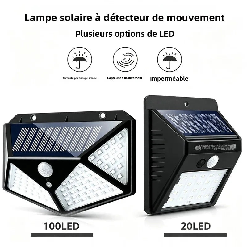 lampe solaire détecteur mouvement 100 led ip65 moderne fixation muraleextérieur jardin garage