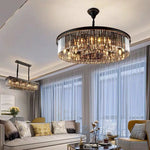 suspension lumineuse moderne cristaux noir doré led élégante tringle chambre salon