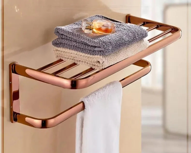 ensemble porte serviettes moderne rose doré salle bain fixations murales lisses opaques