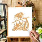 Stencil blanc samouraï femme épée art traditionnel peinture tissu toile murale decoration artisanale DIY