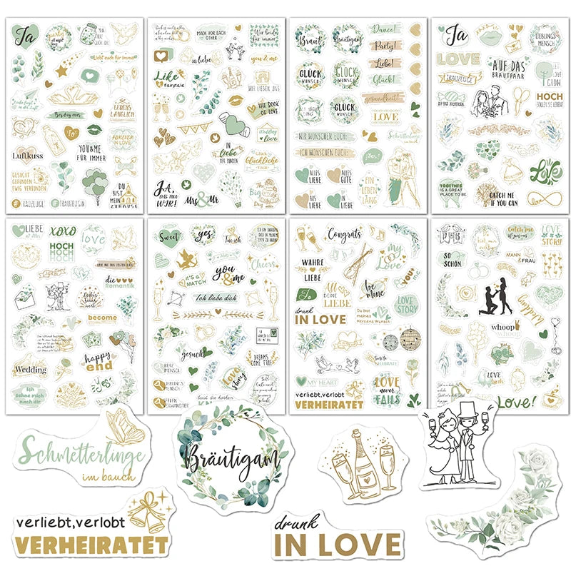 stickers mariage amour floral romantique vintage élégant or rose vert adhésifscriçãoption
