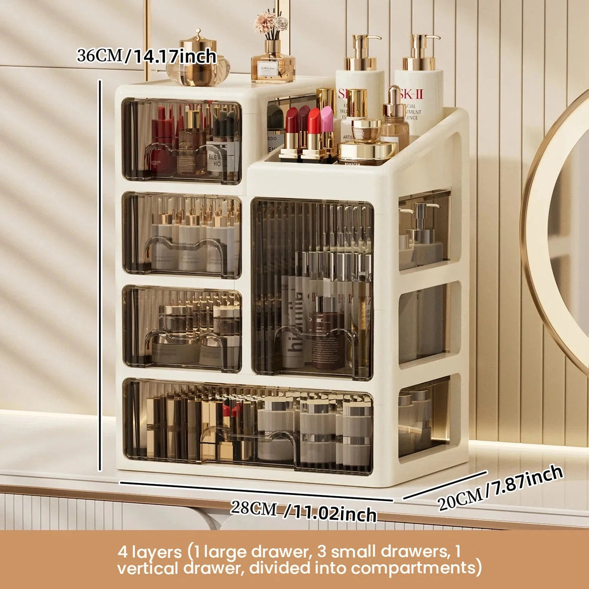 boîte rangement cosmétiques tiroirs compartiments moderne beige clair pliables PP haute qualité étagères bijoux