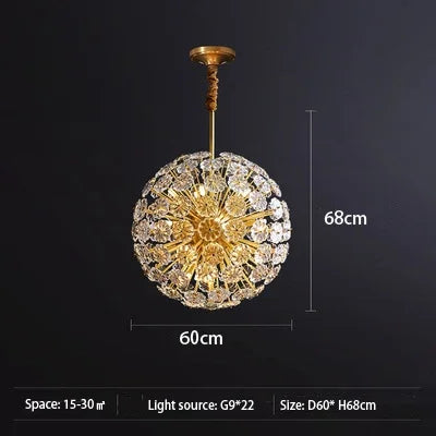suspension lumineuse moderne or transparent cristal fleurs élégante chaîne métallique lumière led warm cool
