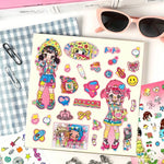 stickers autocollants pop art dessins animés personnages objets motifs imprimés rose beige blanc