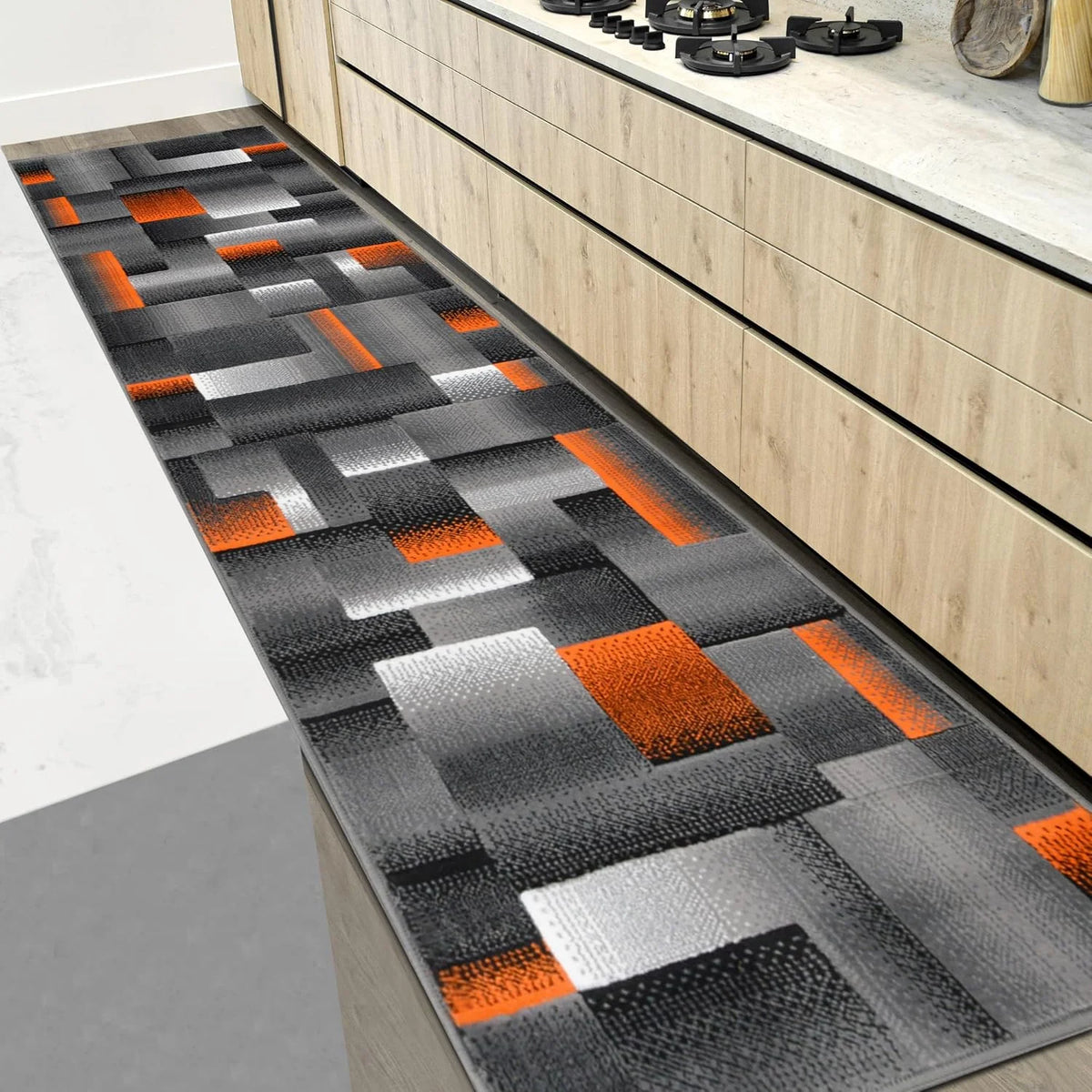 tapis moderne géométrique gris rouge vert chambre salon contemporain usage multiple