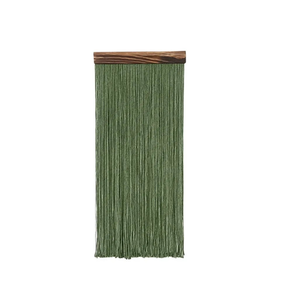 rideau franges vert olive blanc moderne minimaliste coton tissé main finition bois