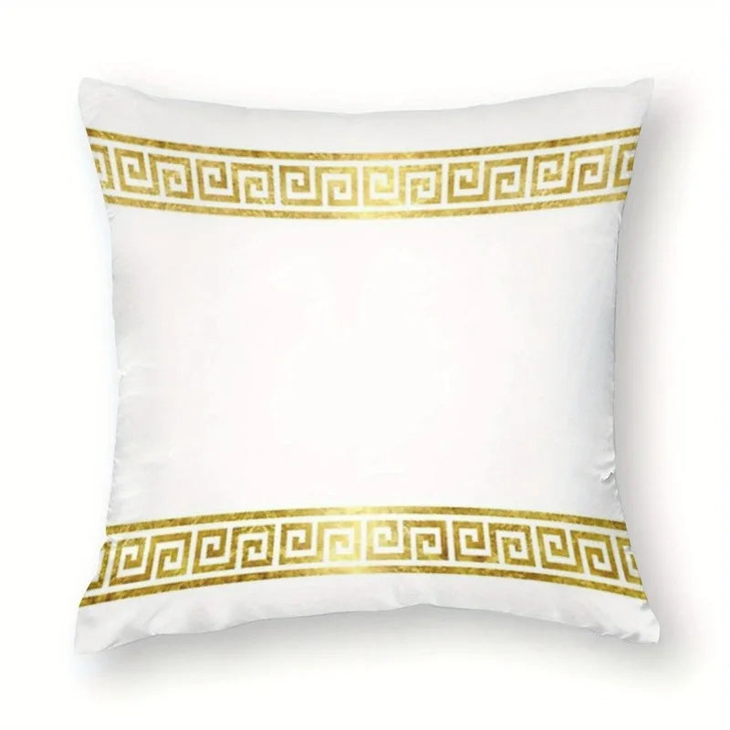 coussin carré blanc motif géométrique doré classique 100% polyester élégant salon chambre terrasse decoration