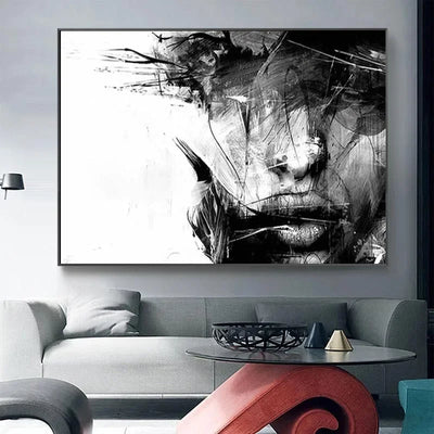 Affiche toile abstraite femme noir et blanc décoration chambre