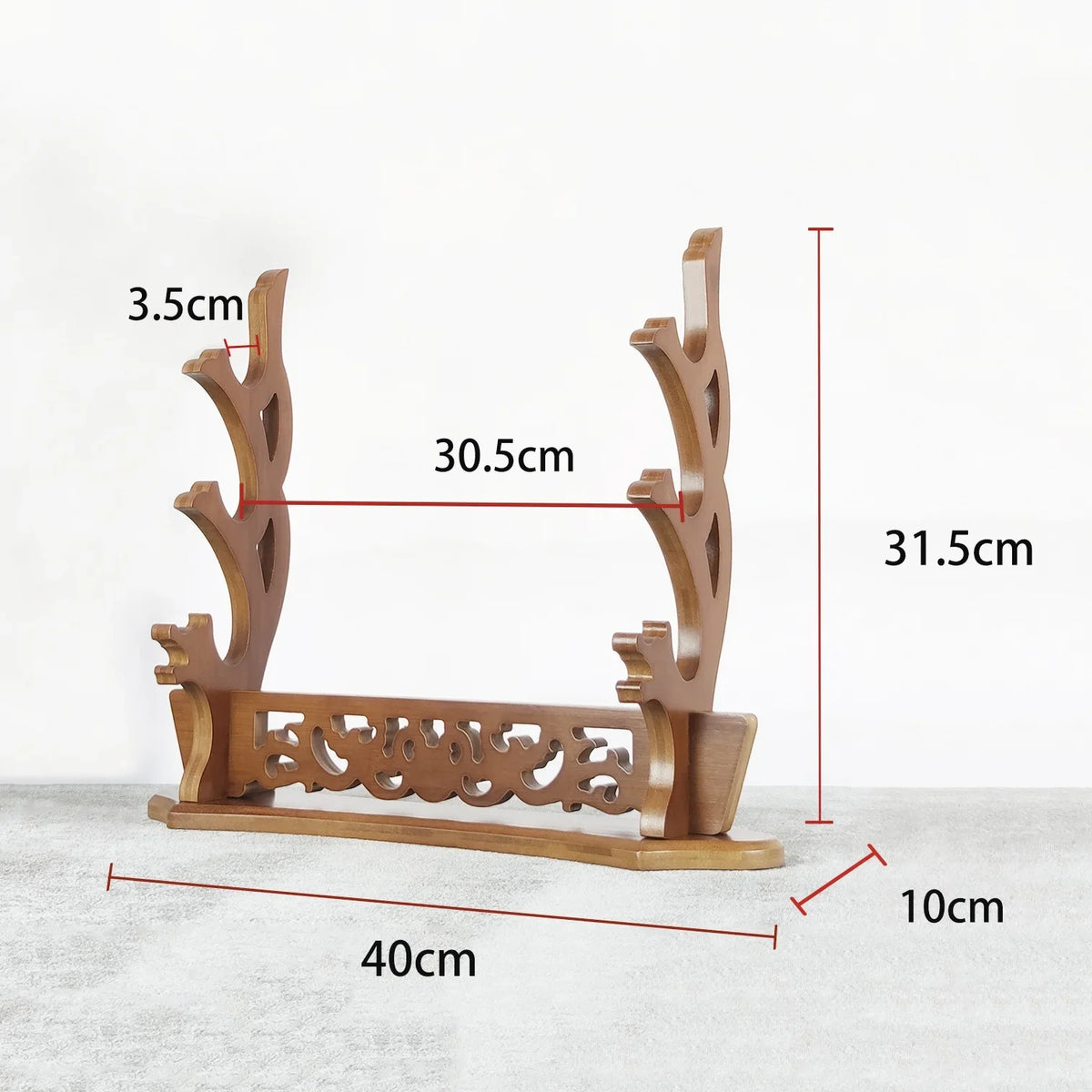support étagère sabres bois sculpté motifs floraux moderne vis fixations noir