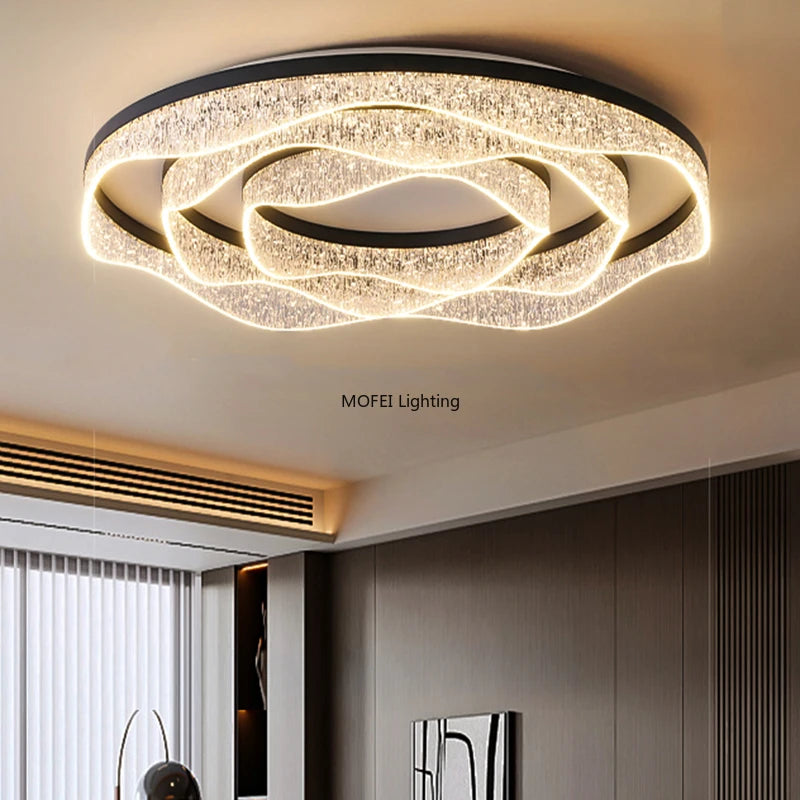 plafonnier led moderne blanc noir texture cristaux éclairage intérieur salon chambre coucher