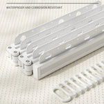 rideau douche blanc moderne texture carrés anti moisissure opacité clips fixations salle bain polyester