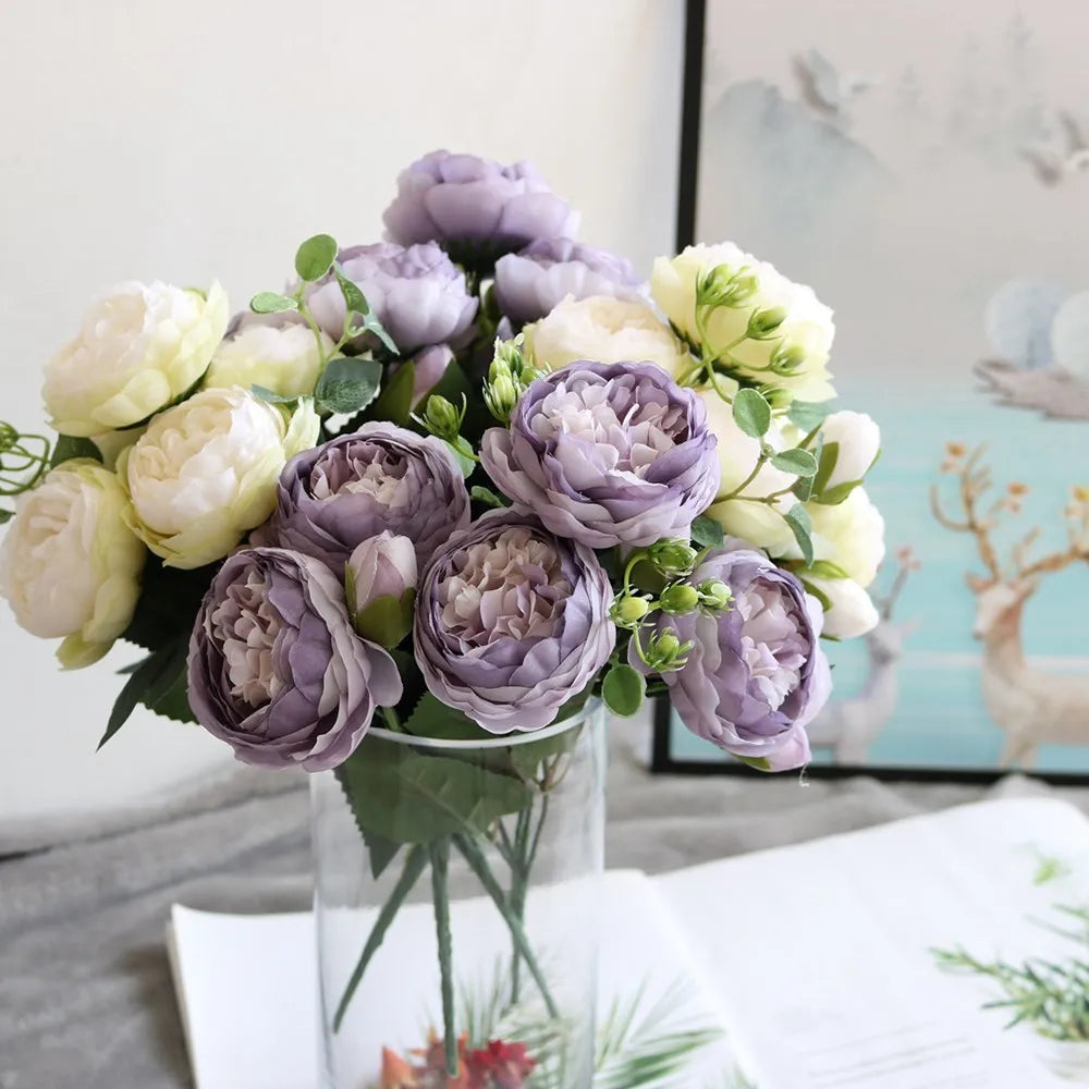 bouquets fleurs artificielles pivoines soie rose clair blanc violet rouge orange romantique extérieur mariage