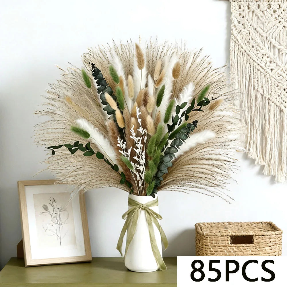 bouquet fleurs séchées pampas eucalyptus naturel rustique décoration maison anniversaire fêtes