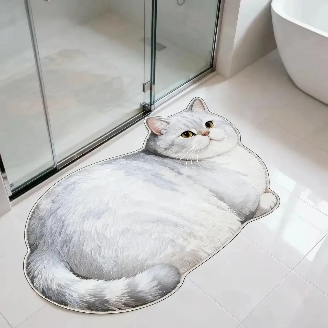 tapis sol chat motif pelage réaliste antidérapant polyester gris beige orange intérieur salon chambre