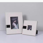 cadres photo cuir texturé moderne rectangle brun blanc nuances motifs présentoirs arrière