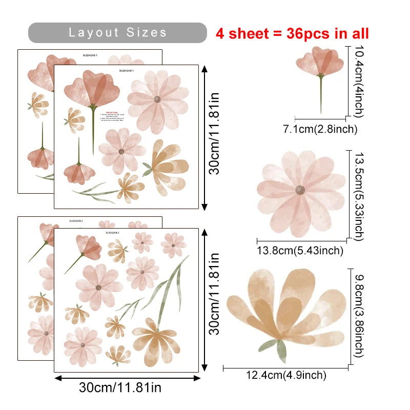 sticker mural fleurs rose clair feuilles naturel adhésif décoration chambre enfant salon maison