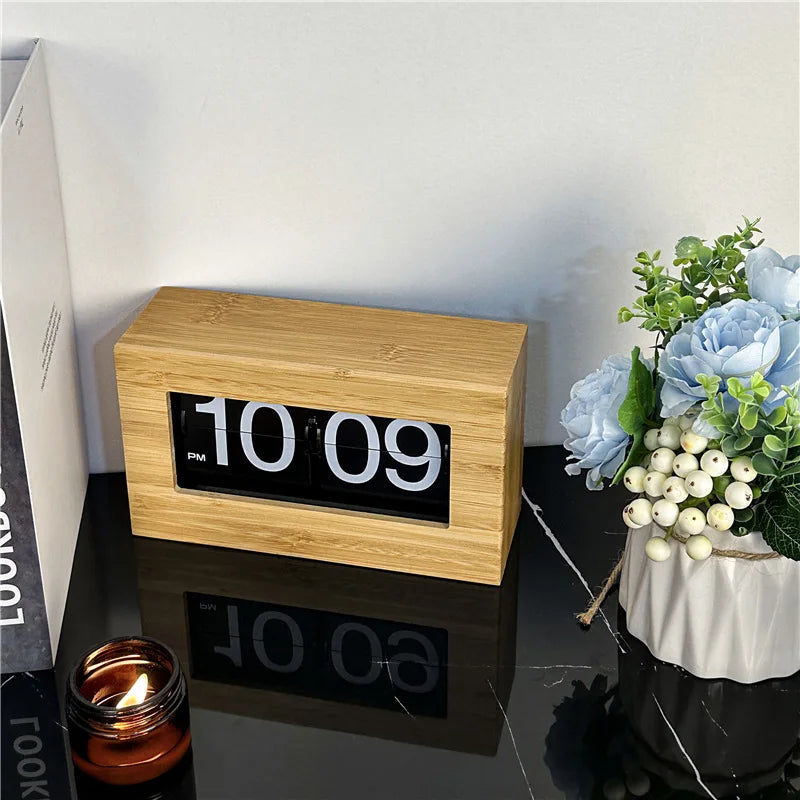 horloge flip bois grainé vintage horloge numérique page tournante décoration intérieure moderne