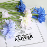 bouquet fleurs artificielles soie bleu blanc violet vert intérieur décoration champêtre minimaliste festive mariage