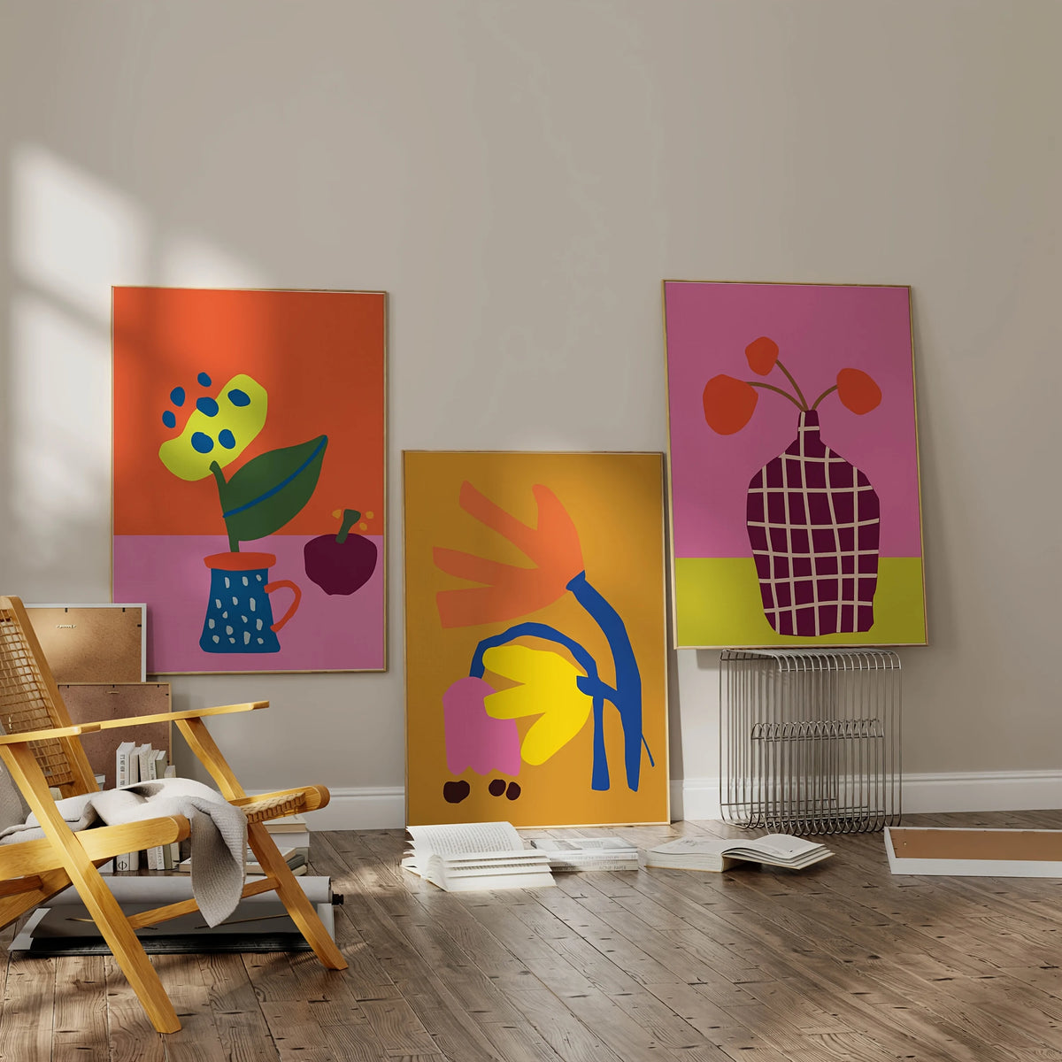 tableau toile art abstrait fleurs paysage moderne cadre bois décoration salon cuisine maison coloré