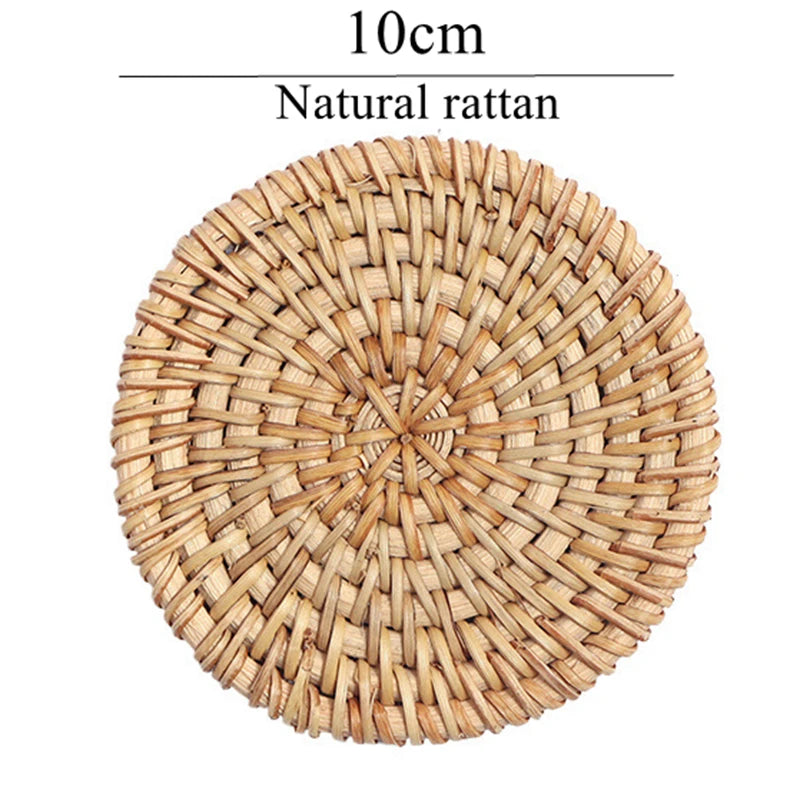 coasters tissés raphia naturel rustique ensemble six accessoires cuisine thé