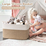 panier rangement tissé polyester pliable beige blanc rayures horizontales moderne rustique