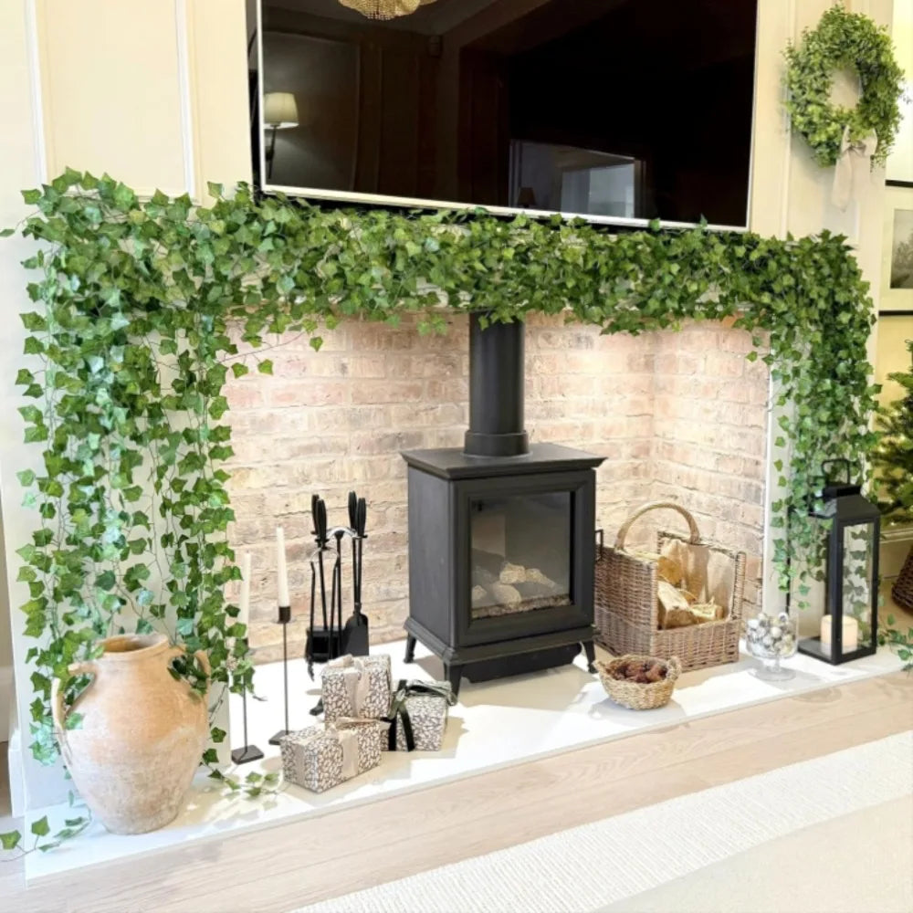 décoration extérieure guirlande artificielle feuilles lierre vertes naturel résistance uv accrochage facile fête mariage
